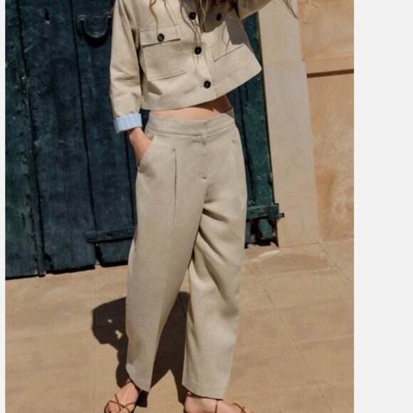 Zara Pants - ZARA Hi Rise Linen Blend Straight Trouser Pants